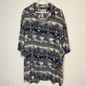 Campia Moda Men’s Short Sleeve XXL Hawaiian Palm Trees Huts Button Down Shirt.